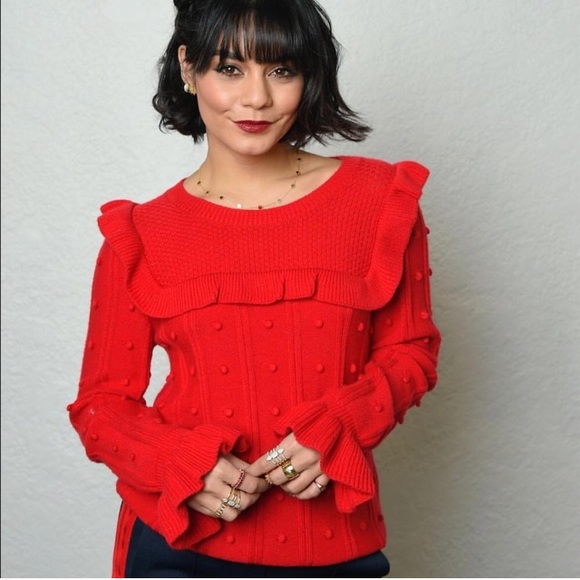 red ruffle sweater